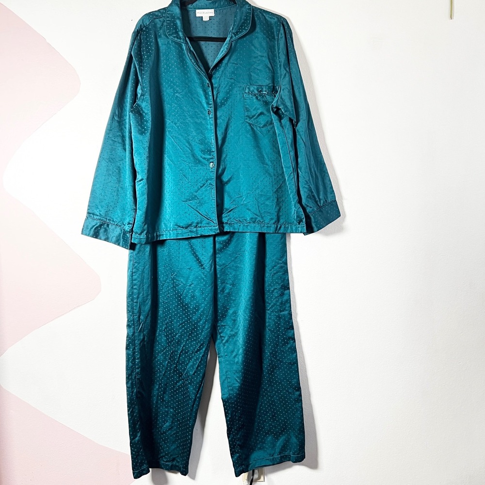 Miss Elaine Teal Geometric Satin Pajama Set XL